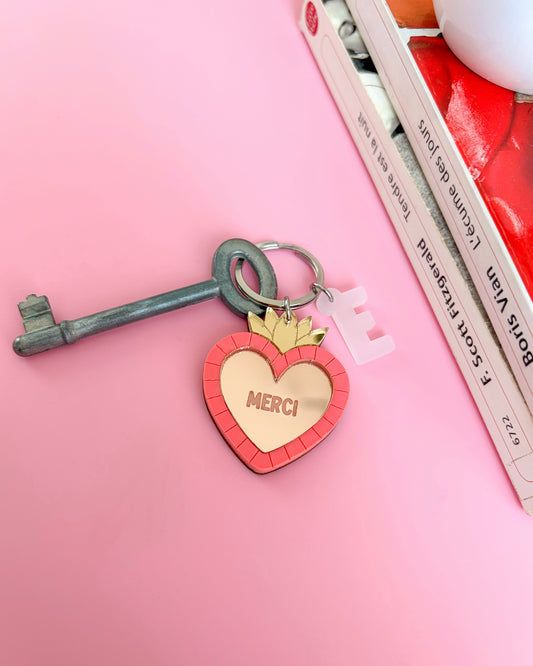 Porte-clés Cœur ex-voto rose
