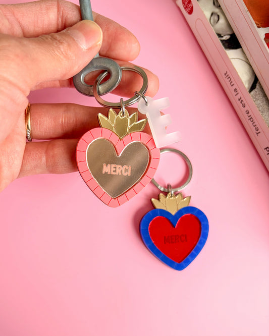 Porte-clés Cœur ex-voto rose